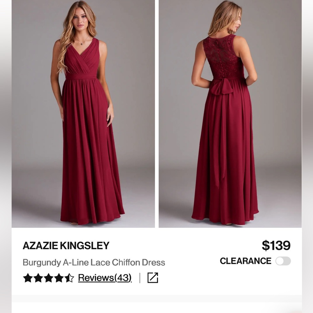 Azazie Kingsley Burgundy A-Line Lace Chiffon Dress - size A16